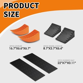 Tlaleikejia RV Leveling Blocks Ramp Kit, Camper Levelers, Camper Wheel Chocks Including Two Curved Levelers, Two Chocks, and Two Rubber Grip Mats in Storage Carrying Bag