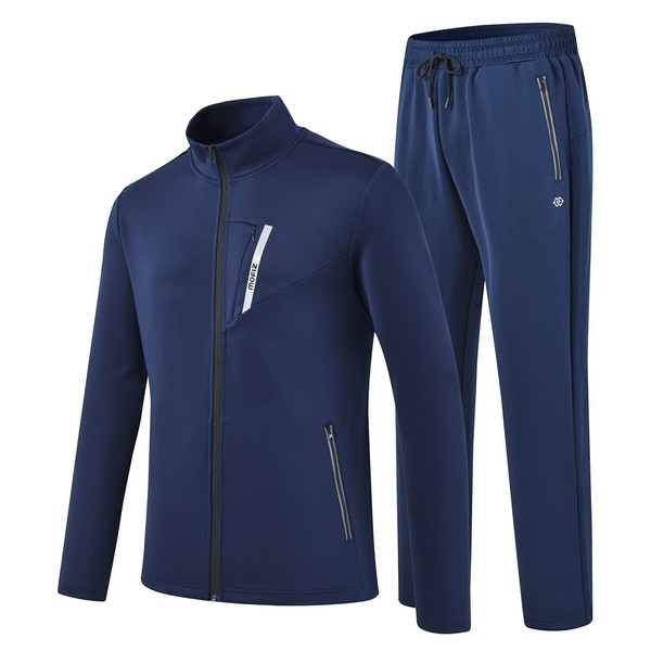 MoFiz Men's Tracksuits Full Zip Long Sleeve Solid Jogging Sets Active Jackets Pants 2 Piece Sport Suit For Men's Outfits Navy XL