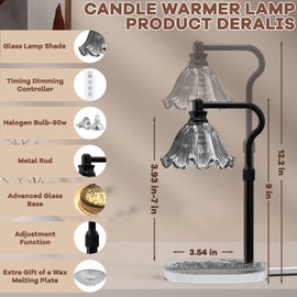Candle Warmer Lamp,2H/4H/8H Timer,4-Level Dimming,Height Adjustable,Candle Warmer Melter with 2 Bulbs for Scented Wax Home Decor for Her Birthday Gifts for Women Mom Wife -Black