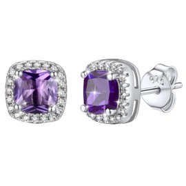 Bestyle Women's 925 Silver Stud Earrings, 13 Colours of Stone, Gift for Mum, Girlfriend, Valentine's Day, Mother's Day, 6 mm