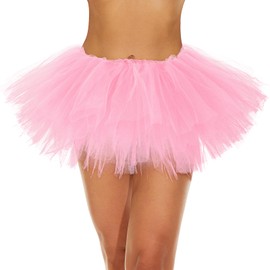 Women's Tutu Skirt Elastic 5 Layered Vintage Tulle Ballet Skirt Party Festival Costume, Light Pink, One Size
