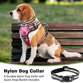 WINSEE Dog Harness No Pull, Pet Harnesses with Dog Collar, Adjustable Reflective Oxford Outdoor Vest, Front/Back Leash Clips for Small, Medium, Large, Extra Large Dogs, Easy Control Handle for Walking