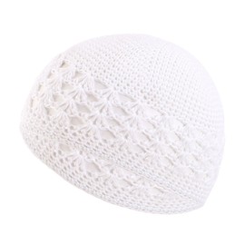 Wayfadacc Cappello musulmano lavorato a mano all'uncinetto a maglia per la preghiera per adulti, invernale, per ciclismo, bianco