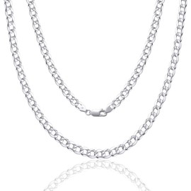 SILBERTALE 925 Sterling Silver Chain Necklaces for Mens Women Italian Curb Chain Necklace Width 2/3/4mm Super-flat Without Pendant Necklace With Gift Box