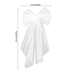 AYNKH 2Pcs Bridal Hair Bow Veil Pearl, White Bow Hair Clips Bridal Sweet Hair Accessories for Women Girls Birthday Shower Bridal Party