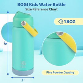 BOGI Kids Metal Water Bottle with Straw, 550ml Kid Stainless Steel Insulated Water Bottle for School Leak Proof for Boys Girls Toddlers Children Keep Drinks 12h Hot & 24h Cold | Mint