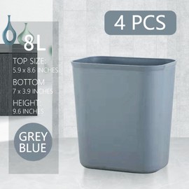 Halyuhn 2 Gallon Office Trash Can 4 Pack, Grey Garbage Can for Bedroom, Office and Kitchen, Bathroom Trash Can Fits Narrow Space, Plastic Trash Can
