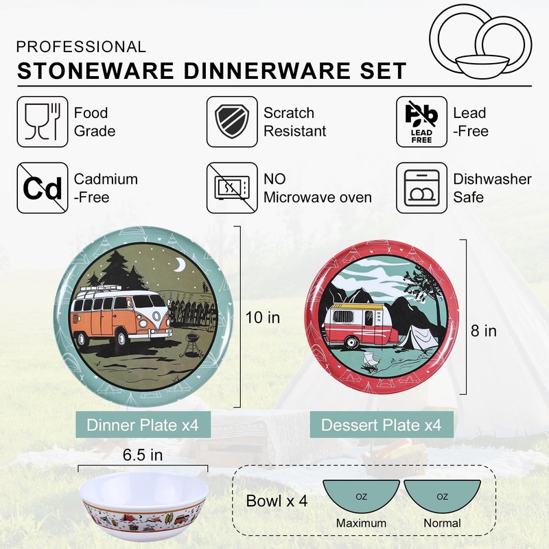 Molidiki Melamine Dinnerware Sets, 12pcs Plates and Bowls Sets, Service