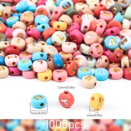 Letter Beads for Threading, 1000 Pieces A-Z Letter Beads Set, Colourful Acrylic Beads, Letters for Threading for Bracelets, Pendants, Necklaces, Jewellery, DIY Making, Gold + Silver