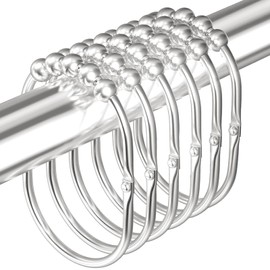 MENGJINGO 12PCS Wide Shower Curtain Hooks, Rust Proof Stainless Steel Shower Curtain Rings, Heavy Duty Shower Hooks for Bathroom Shower Rods Curtains, Easy Glide Rollers, Set of 12, Bright Chrome