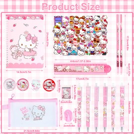 Kity Stationery Set, Kawaii School Supplies with Pens Stickers Pencil Case Notebook Badge, Kawaii Stationery Back to School Gift for Kids Students Office Supplies(Pink 2)