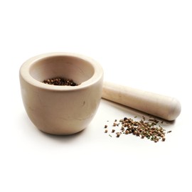 RSVP International Beige Marble Mortar & Pestle, 3 Ounce | Grind Spices, Powder Pesto, Mash Herbs, Crush Pills | Unique Marble Design