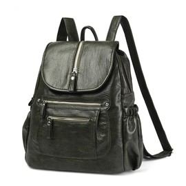 DEEVORCA Fashion Backpack for Women Flap Design Casual Women's Backpack Women Handbag School Bookbag Soft Daypack Travel Work Shoulder Bag Lightweight Daypack School Bag Waterproof PU Leather Green