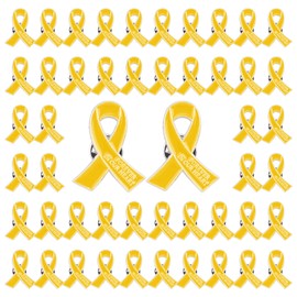 WANDIC 50 Pcs Yellow Ribbon Metal Pins, Memorial Ribbon Alloy Brooches in Forever in Our Hearts for Funeral Mourning Event Bereavement Remembrance