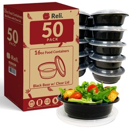 Reli. Meal Prep Bowls w/Lids - 50 Pack (16 oz) | Disposable Bowls with Lids | Microwave/Freezer Safe