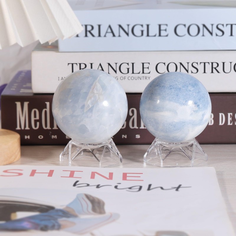 mookaitedecor Natural Celestite Crystal Ball with Acrylic Stand 61-70mm Fortune