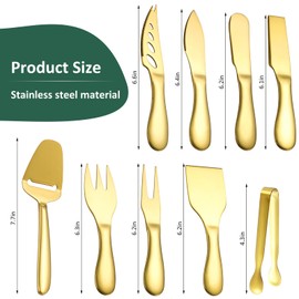 Premium Stainless Steel Gold Cheese Tool Set - 12 Piece Cheese Knife & Cheese Markers Gifts Set - Cut, Butter Spreader Slicer Mini Serving Tongs,Birthday Wedding Christmas All Your Favorite Cheeses