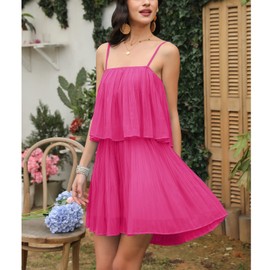 EXLURA Womens Spaghetti Strap Pleated Short Jumpsuit Sleeveless Flowy Playsuit Rompers Hot Pink