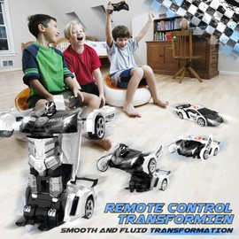 Britik Transform Remote Control Car - Rc Cars, One-Button Transforming, 360° Rotation Drifting, 2.4ghz 1:18 Scale, Gift Kids Aged 4-6 Year Old Boys/Girls, Police Car Black