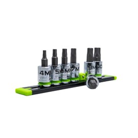 GRIPEDGE HEX Bit Socket Set | 7-PC - 3/8'' Drive Short Metric RPT Hex Driver Set | Sizes 4MM - 10MM | Made With S2 Steel | Includes Premium Aluminum Storage Rail |