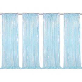 Sequin Backdrop Curtains 4 Pieces 2ftx8ft Mermaid Blue Sparkly Background Fabric for Under The Sea Little Mermaid Birthday Party