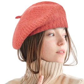 Gllutt Winter Beret Hat for Women Wool Blending Beanie French Style Thick Stretchy Soft (Wool Red)