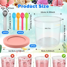4 Pcs Ice Cream Tubs for Ninja CREAMi - Creami Pint Containers Replacement, BPA-Free & Dishwasher Safe Ice Cream Containers with Spoons, Ice Cream Tubs for Ninja Creami NC300UK NC301 CN301CO Series