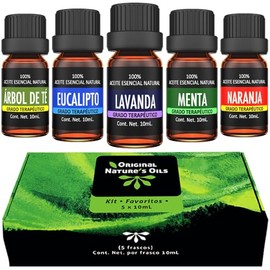 ORIGINAL NATURES OILS Kit de 5 aceites Esenciales para difusor y Aromaterapia (Lavanda, rbol de T, Eucalipto, Naranja, Menta, 5 x 10 ML)              