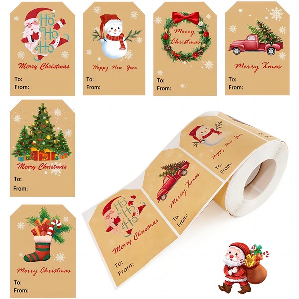 505pcs Christmas Gift Tags Stickers Labels from Santa Gift Tags - Name Tags for Christmas Presents Self Adhesive, to and from Christmas Labels, Holiday Xmas Gift Tags Vintage Stickers Roll