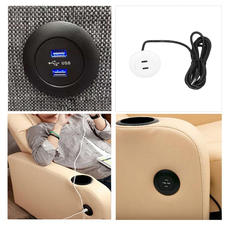 Sofa USB Charging Socket, Universal Flush-Mounted Installation 5V Dual USB