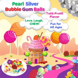 ALBERT'S Candy ColorSplash Bubble Gum Balls for Chewing, 1 Inch, Silver Shimmer, Tuttie Frutti Flavor, Party, Events, Weddings, 2 Pounds