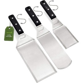 Stainless Steel Spatula Set - Heavy Duty Spatula and Scraper - Great for Cast Iron Griddle BBQ Flat Top Grill - Commercial Grade