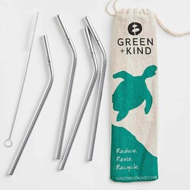 Green + Kind Stainless Steel Bent Straws - 4 Pack, 4 Pack