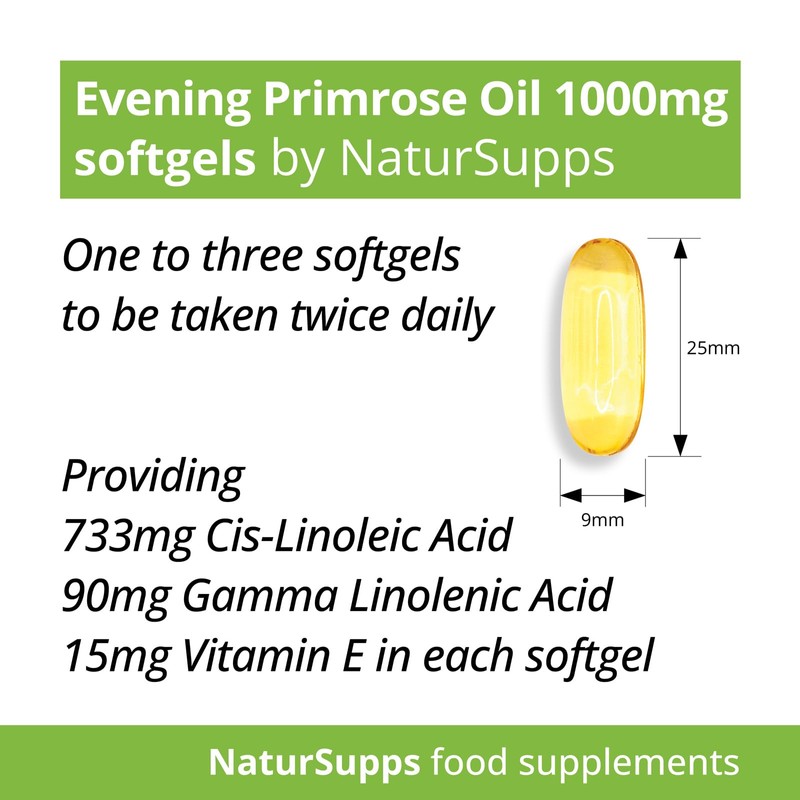 Natur Supps Evening Primrose Oil 1000mg, Cold Pressed, Omega 6,