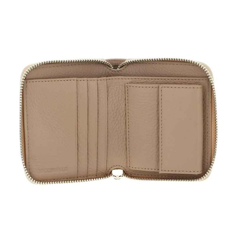 Coccinelle Metallic Soft Leather Zip Around Wallet Fresh Beige, Fresh