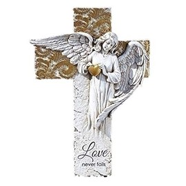 Roman Joseph's Studio Collection, 12" H Angel On Cross W/Gold, Made from Resin, High Level of Craftsmanship and Attention to Detail, Durable and Long Lasting