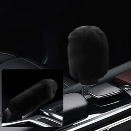 2PCS Plush Car Gear Shift Knob Cover & Handbrake Cover, Soft Fluffy Shift Knob Brake Handle Protector, Universal Car Interior Accessories (Black)