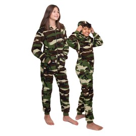 Hoodie Onesie Jumpsuit Pajama Camouflage Green Fleece for Boys & Girls One Piece