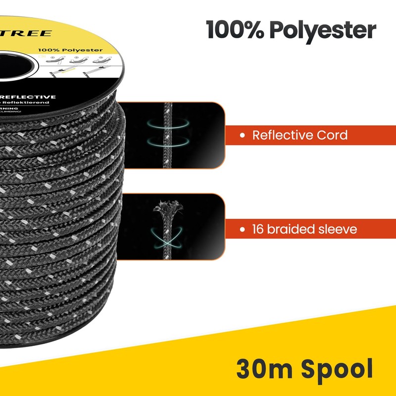 Brotree Guy Ropes Camping 30 m Tent Cord with 6