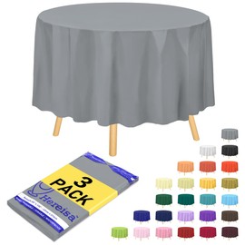Hereisa Brand Mantel desechable redondo de plástico plateado de 84 pulgadas (paquete de 3), cubierta decorativa para fiestas y eventos