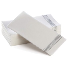 Toallas de mano desechables | Servilletas decorativas para cena | Toallas de papel desechables suaves y absorbentes para cocina, baño, fiestas, bodas, cenas o eventos, servilletas blancas y plateadas, paquete de 100 unidades
