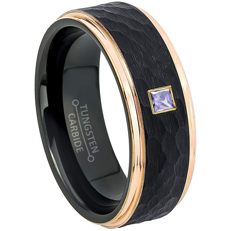 0.05ctw Princess Cut Tanzanite Birthstone Tungsten Ring - 2-Tone Black