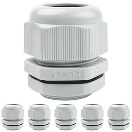 6 Pack Cable Glands M32, Caianwin IP68 Waterproof Locknut White Nylon Compression Glands Connectors with Junction Box and Washer