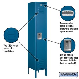 Salsbury Industries 61152BL-U Single Tier 12-Inch Wide 5-Feet High 12-Inch Deep Unassembled Standard Metal Locker, Blue