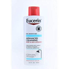 Eucerin Advanced Cleansing Body & Face Cleanser 16.9 Ounce (500ml) (Pack of 2)