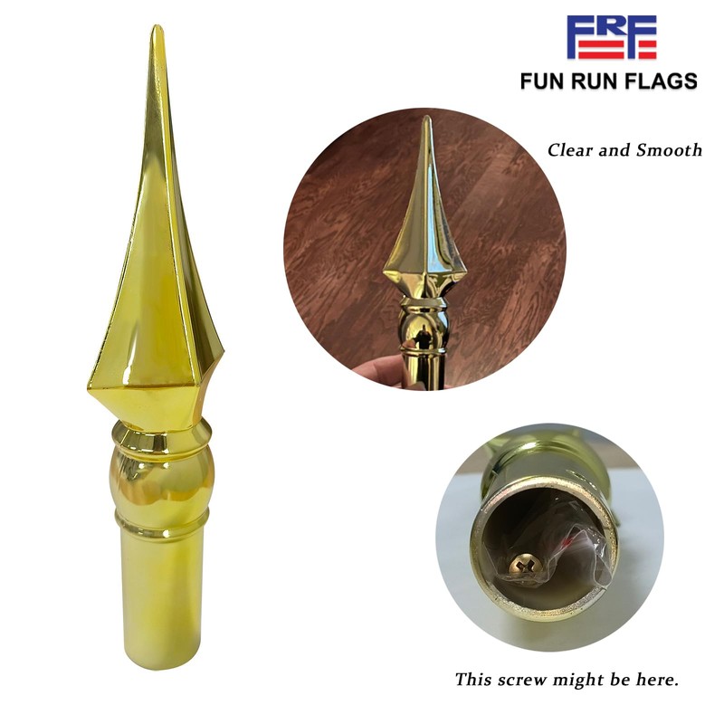 Spear Flag Pole Topper for Indoor 2-Pack, Gold Plastic Spear