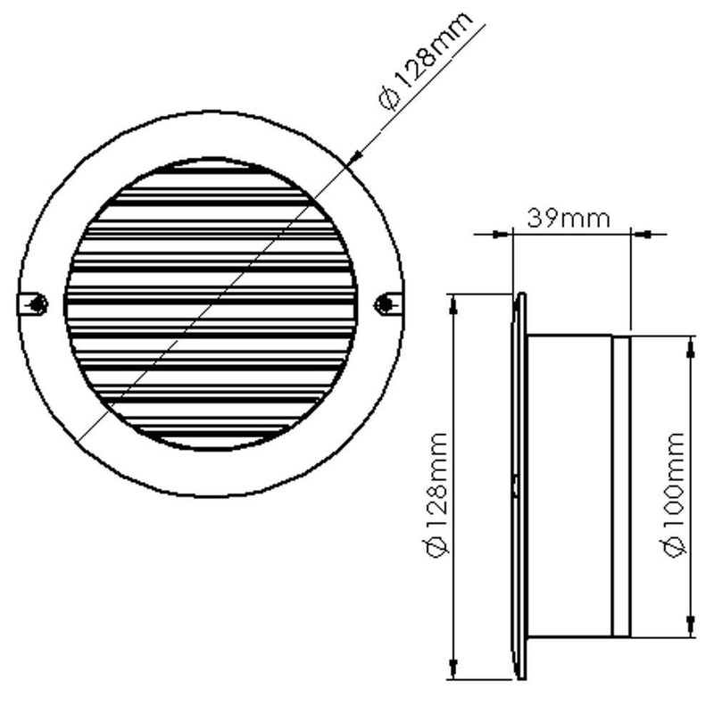 Kair White Circular Vent 128mm Dimension Wall Grille with Fly