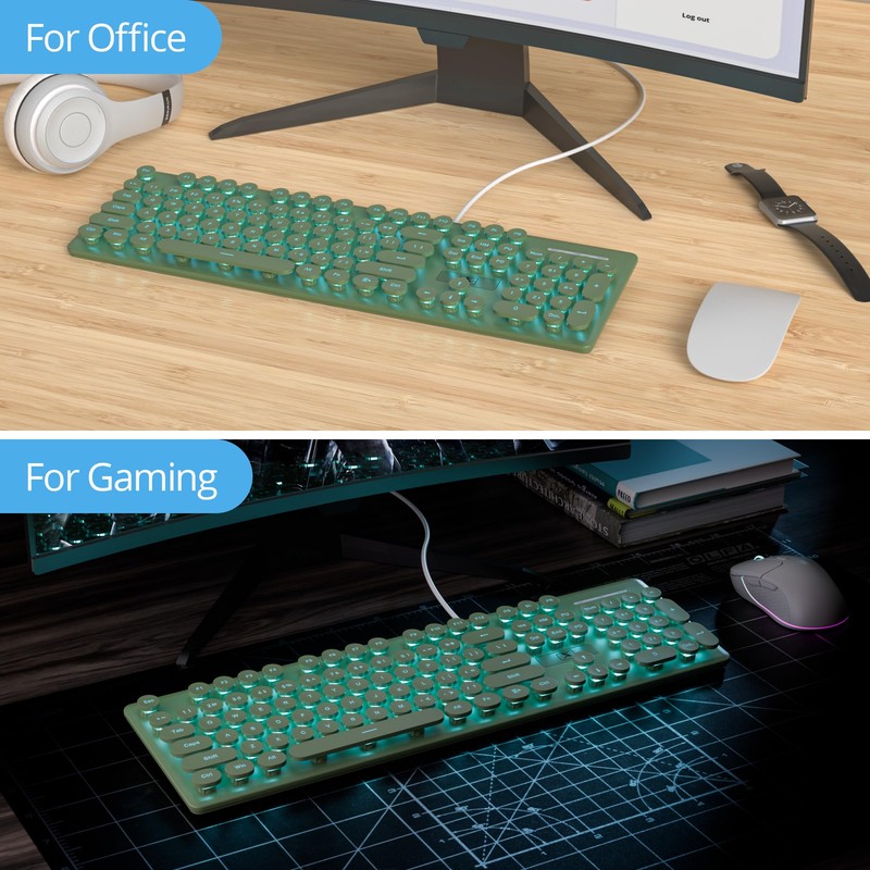 iRoboosta Full Size Blue Backlit Membrane Keyboard, 104 Keys Green