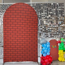 Arched Backdrop 3x6.5ft Brick Wall Arch Wall Covers Stretchy Photography Background for Game Party Decorations Baby Birthday Banner Parties Props