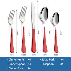 Moxinox 20-Piece Red Silverware Set, 18/0 Stainless Steel Red Handle Flatware Set, Service for 4, Modern Cutlery Set Includes Dinner Knives Forks Spoons, Mirror Polished, Dishwasher Safe